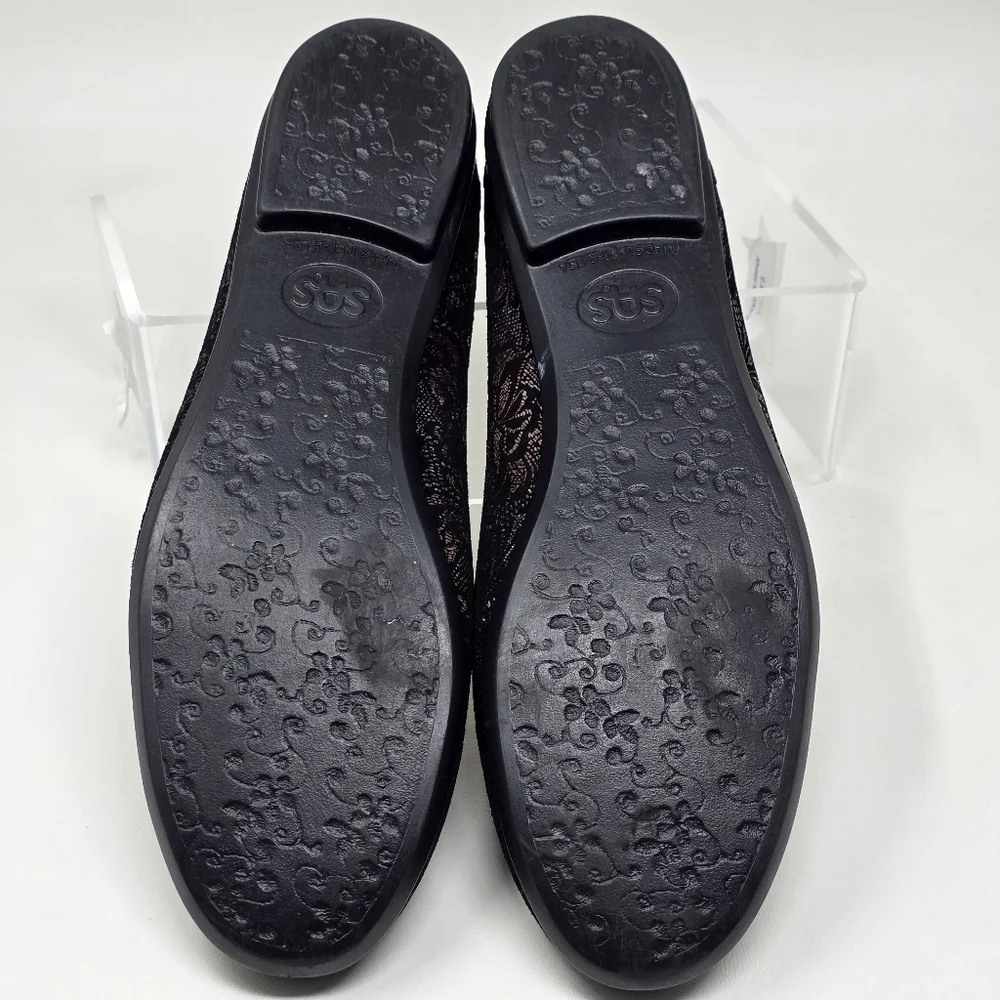 SAS Womens Scenic Floral Ballet Flats Black Suede Made In USA Sz 10 N Pre-owned